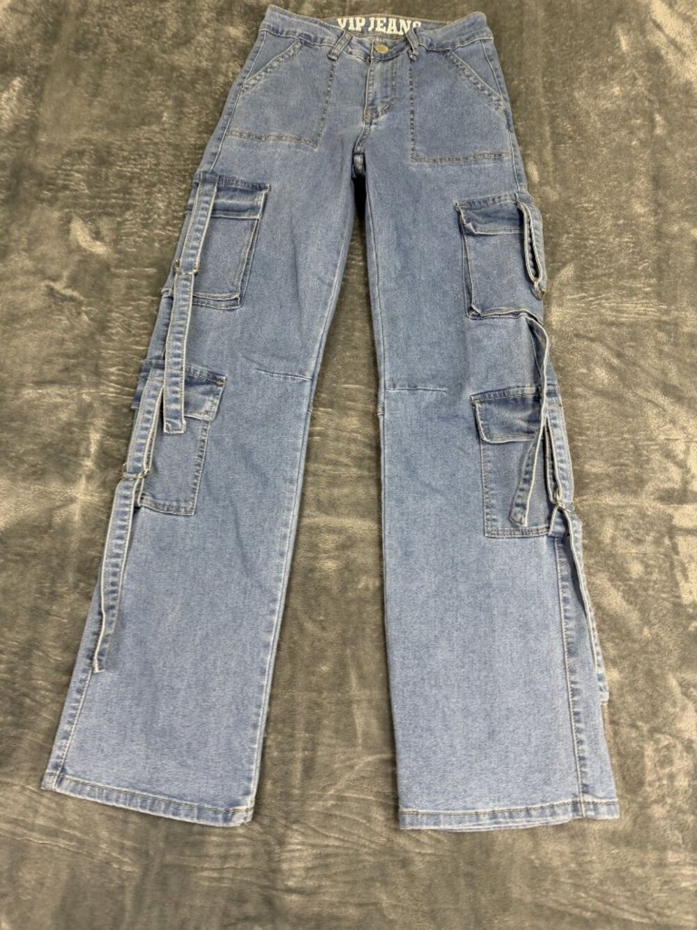VIP Jeans Womens Blue Cargo Jeans Multiple Pockets 0